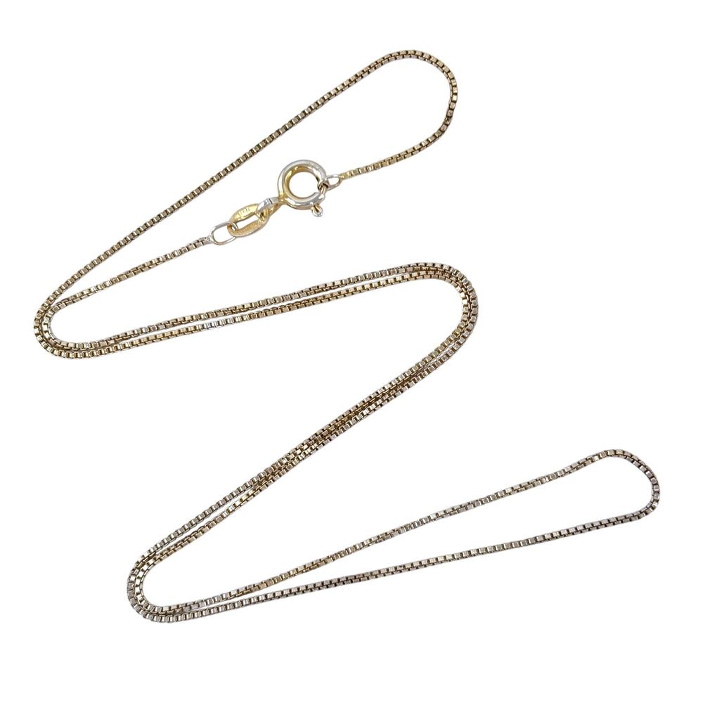 Estate Italy Gold-Tone Sterling Silver 925 Box Chain Necklace 18"